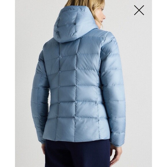 NWT Quince Women Lightweight Down Packable Puffer Hooded Jacket Blue 700+Fill Lg - Picture 3 of 11